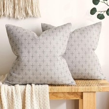 Miulee Pack of 2 Textured Burlap Linen Throw Pillow Covers 20x20 Inch Light Grey