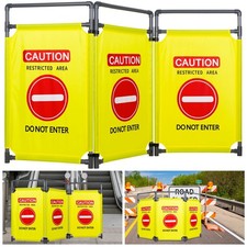 3 Panels Safety Barricade Heavy Duty PVC Frame 5.8FT Foldable Sign Barrier Gate