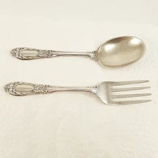 Antique Baby Fork & Spoon, Sterling Silver - 1oz, Saart, Lady Fairfield c. 1930