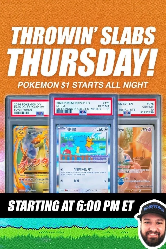Throwin' Slabs Thursday! Pokemon $1 Start Auctions w/ Josh