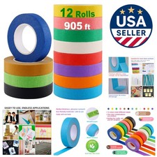 Colorful Painters Masking Tape - 12 Rolls, 0.6" x 75ft for Safe Decorating
