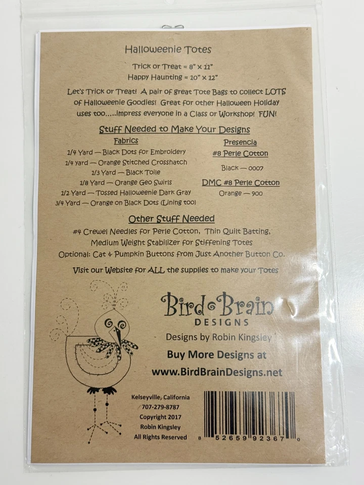 Bird Brain Designs Halloweenie Totes Pattern 1066 - Image 2 of 3