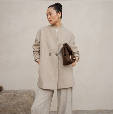 Mango MNG Coat Womens Medium Beige Wool Blend Overcoat