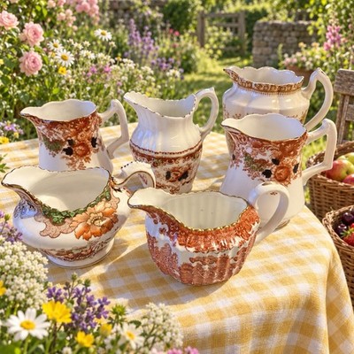  Kostenloser Versand  RESTPOSTEN VINTAGE 6 MILCHKÄNNCHEN. VINTAGE PORZELLAN. EDWARDIANISCHE BLUMEN