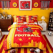 Football 7 Pieces Comforter Sets Bedding Set for All Season Queen Yellow Red