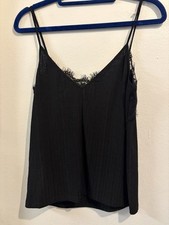 ZARA TRAFALUC Black Lace Trim Women's Camisole Tank Top Adjustable Strap S
