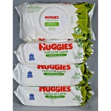 4 Flip Top Huggies Natural Care Sensitive Fragrance Free Baby Wipes 256 ct