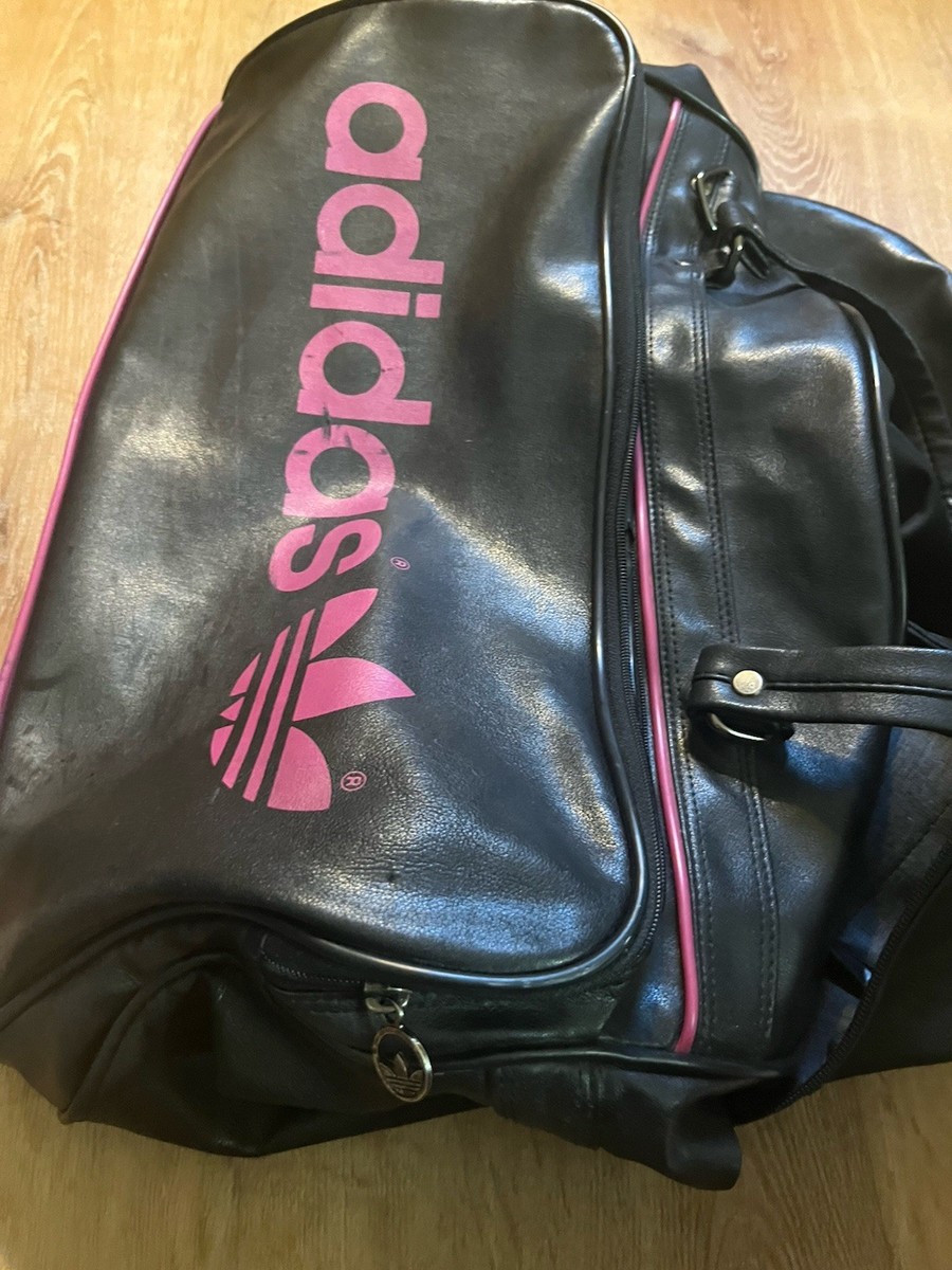 Vintage adidas Duffle Tote Overnight Gym Bag Faux Leather Black