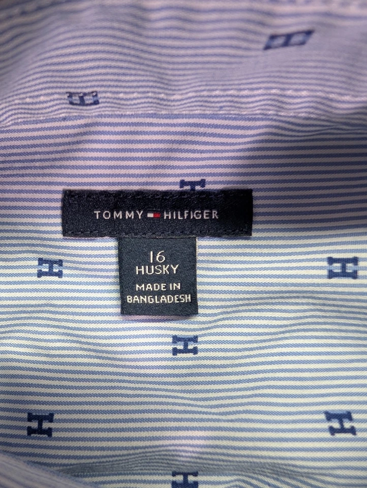 Camisa Tommy Hilfiger Jóvenes Niños Talla 16 Manga Larga Rayas Abotonada en Blanco Foto 2 de 4