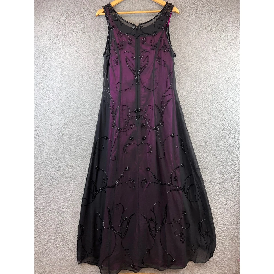 Vestido Formal Vintage Scala 100% Seda Púrpura Negro Cuentas Fiesta Cóctel XL Foto 2 de 4