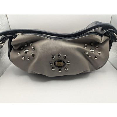 Camp Out Gray Faux Leather Studded Hobo Shoulder Bag made in Colombia