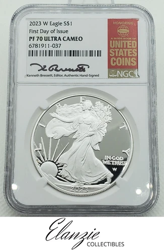 2023-W American Silver Eagle First Day of Issue Bressett Red Book NGC PF70