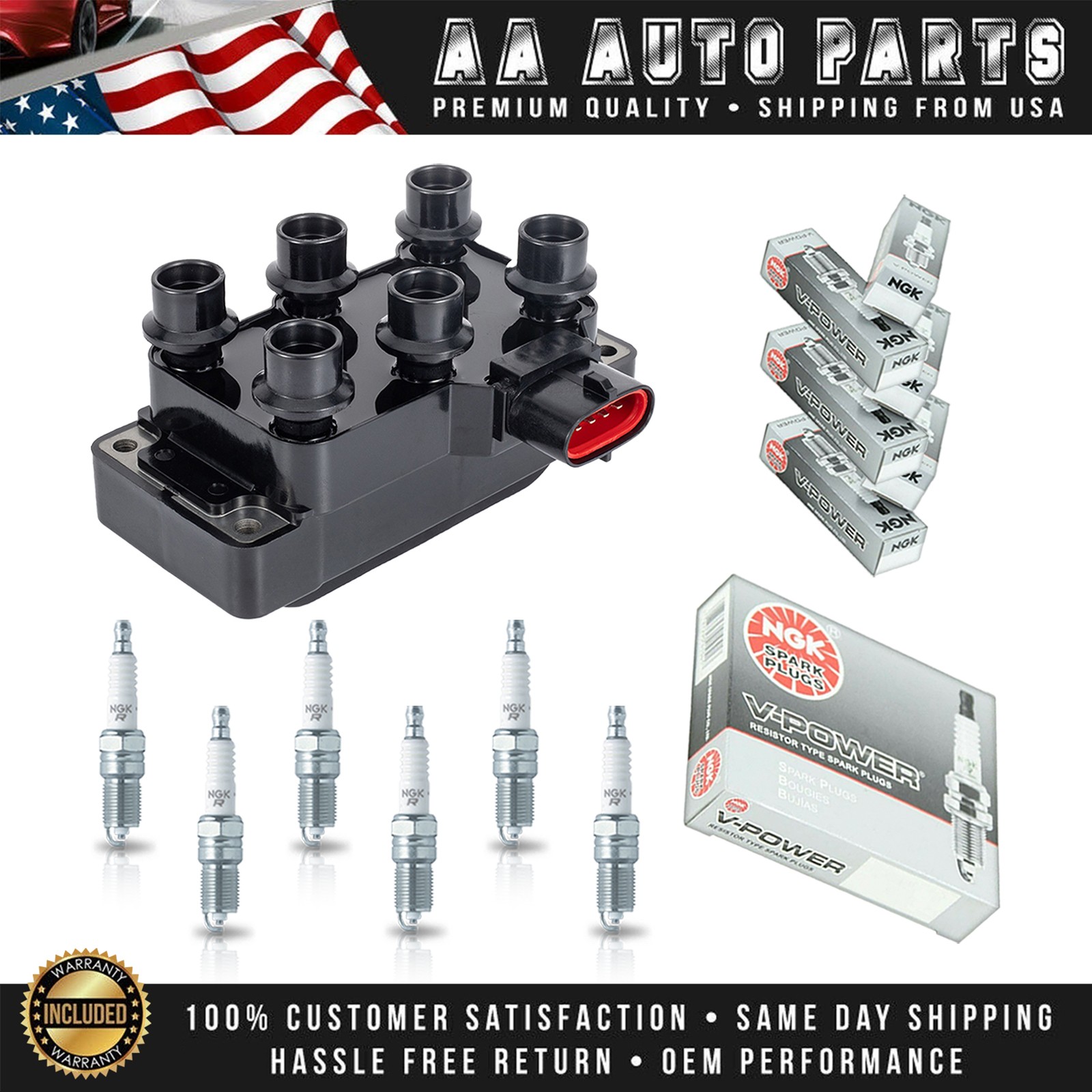 Ignition Coil  6 NGK Spark Plug for 1997-2000 Ford Ranger 3.0L 4.0L V6 FD480