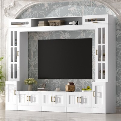 VIBE HAUS 98.4'' W Wall Unit Entertainment Center with Bookshelves for TVs up t