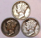 (3) Mercury Dimes - 1939P 1943P 1944P - VF/XF - #2393AT FREE SHIPPING