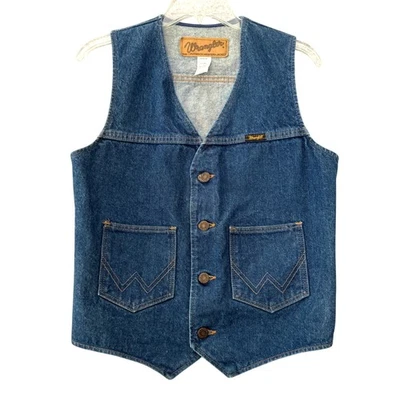 Vintage Wrangler Men's Cowboy Cut Vest Size M Heavy Denim 1987 Made in USA - Image 1 of 4