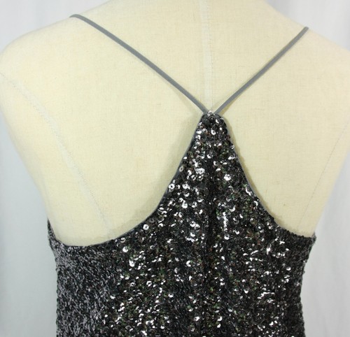 Express Sequins Sparkle Satin Camisole Cami Clubwear Disco Racerback Tank Top M - Picture 6 of 7