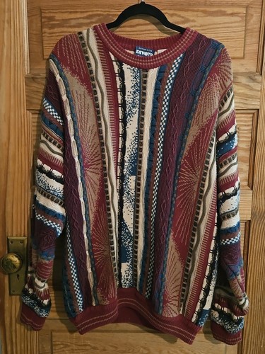 Vtg 90s Coogi Style Sweater Men L Cotton 3D Knit Textured Abstract Multicolor