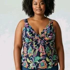 Anne Cole Twist Front Padded Underwire Tankini Top Swimsuit Paisley 24W MSRP $82