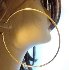 LARGE 3 INCH HOOP EARRINGS GOLD TONE SIMPLE THIN HOOP EARRINGS