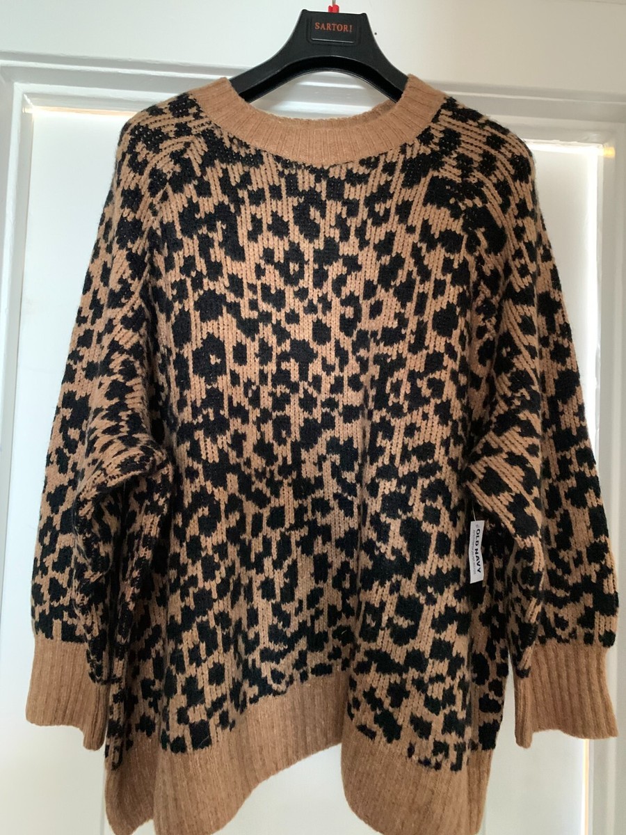 Old Navy Plus 2X Black/Brown Leopard Print Crew Neck Long Raglan Sleeve  Sweater