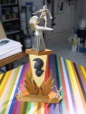 vtg 1960s Surfing ephemera - wood Trophy Hawaii Tiki mid century