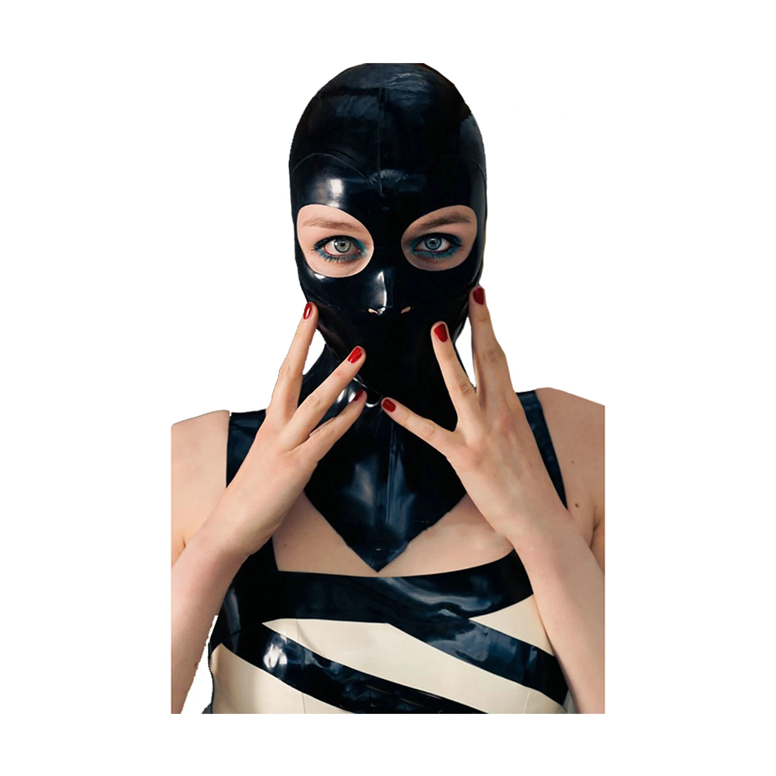 Latex Mask Hood Open Nose and Eye Latex Neck Sleeve With Zipper Handmade