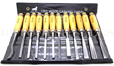 12-PC WOOD CARVING CHISEL Set 8" Wood Chisel Tool Hand Set Heavy Duty ...