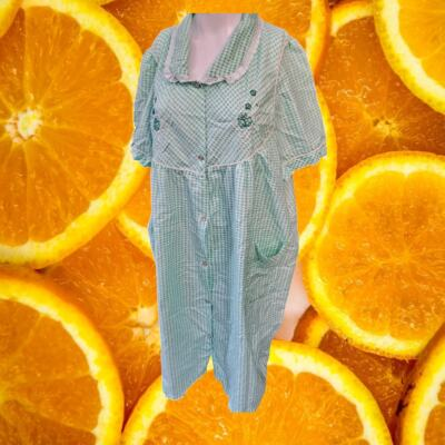 #ad Lati Fashion Women#x27;s Mint Green Gingham Seersucker Snap House Coat Size XXXL $28.00