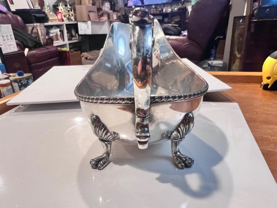 复古维多利亚英国脚镀银酱汁船 — 第 3/4 张图片