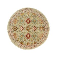 6'x6' Camel Wool and Silk Sunset Rosettes Hand Knotted Round Oriental Rug R90464