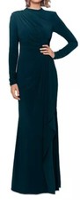 BETSY  ADAM WOMEN'S HIGH NECK SOLID RUCHED RUFFLE FORMAL GOWN PINE SIZE 16