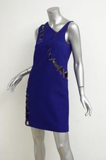 VERSACE Womens $3200 Blue Sleeveless Mesh Panel Crystal Cocktail Dress 40/6