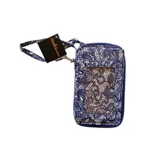 Nicole’s Boutique Wristlet Blue White Floral Quilted Phone Pocket ID Windows