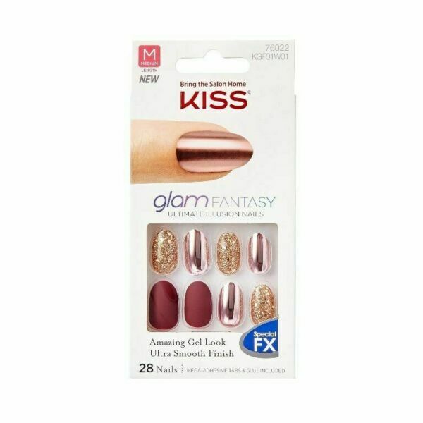 KISS GLAM FANTASY FX 28pc Set MEDIUM READY TO WEAR NAILS Glue-On Nails TAN LINES