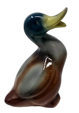 Vintage Art Pottery Mallard Duck Figurine Majolica Style MCM Cabin Brazil 5.5"