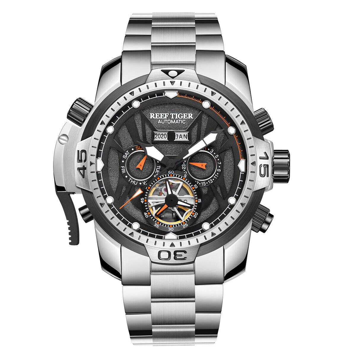 Reef Tiger Mens Automatic Watches Mechanical Wristwatch Steel Strap Sapphire