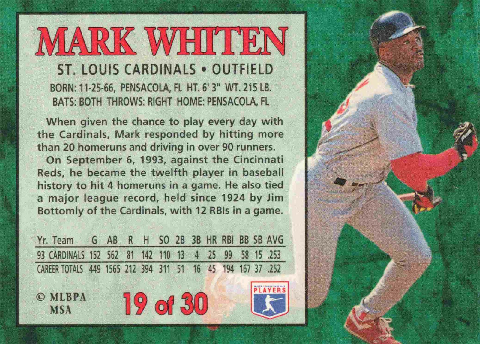 Post 94 Collection 1994 Vintage Baseball Card Mark Whiten | eBay