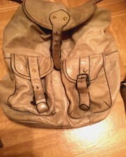 cooler Rucksack, echtes Leder, beige, gebrauc...