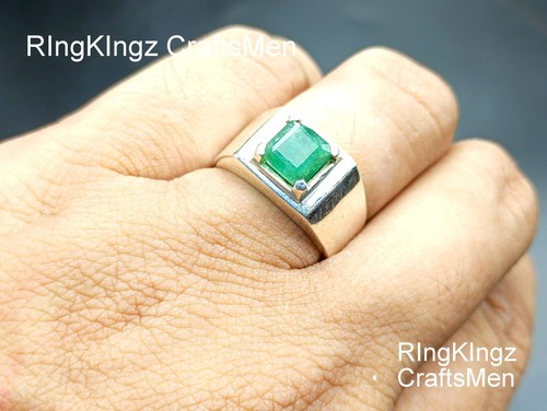 Smaragd Ring 925 Sterling Silber Natur Edelstein Herren Schmuck Gr. 9 Quadratschliff - Bild 5 von 5
