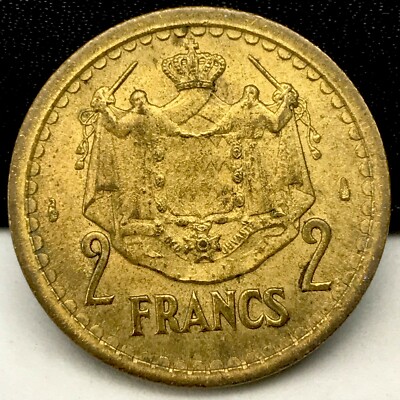 Monaco 2 Francs 1945 KM#121 Louis II. Prince de Monaco Aluminum