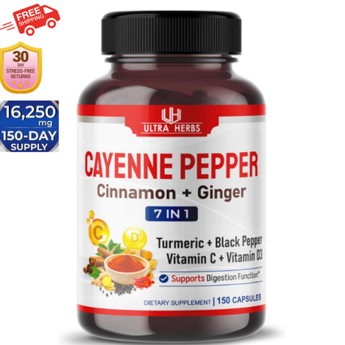 Cayenne Pepper 7 in 1 16,250Mg with Ginger, Turmeric, Cinnamon