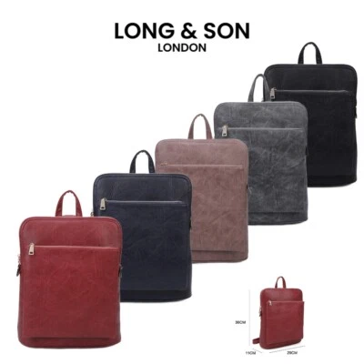 LONG & SON LONG&SON Women's Backpack Fashion & Stylish PU Leather Ladies School College UK.