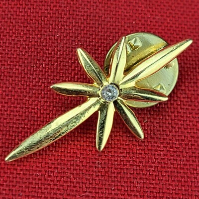 Gold Tone Day Star With Rhinestone Center Lapel Badge Clothes DIY Backpack Pin