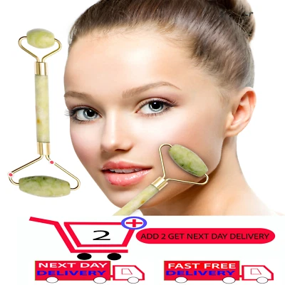 EVERESTBEAUTY 2xJade Face Massage Roller Beauty Tool Facial Eye Neck Body Anti Ageing Therapy