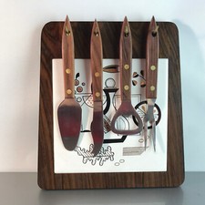 BARSET Öffner Brett Käsebrett  50er 60er HOLZ Teak Edelstahl MID CENTURY