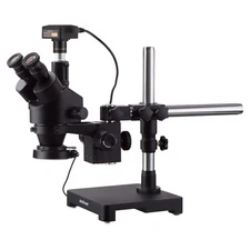AmScope 3.5X-90X Trinocular Stereo Zoom Microscope Boom + 144-LED + 10MP Camera