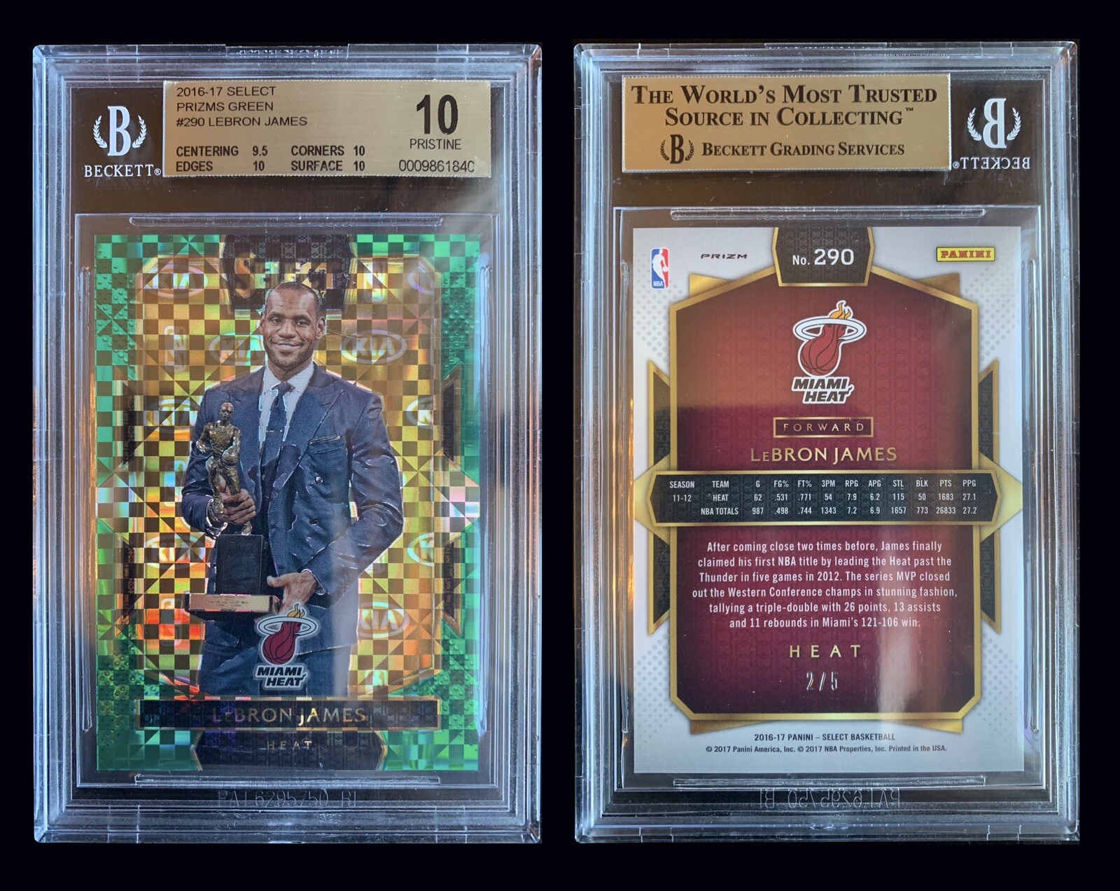 LEBRON JAMES 🏀 🐐 2016 Panini Select #290 Silver Green /5 MVP BGS 10 POP 1
