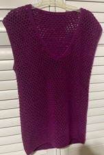 Vintage Hand Crocheted Women's Vest Purple Plum Color 18 Pit-Pit 26 1/2 L Med.