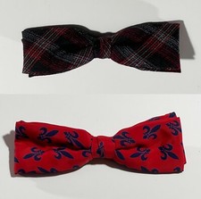 Vintage Clip On 1950s Retro Men's Bow Ties PAIR lot 1960s fleur-de-lis and plaid